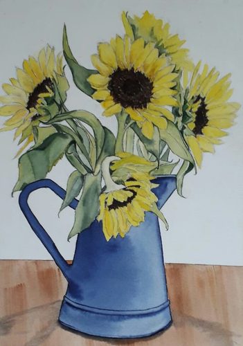 Watercolour, sunflowers.